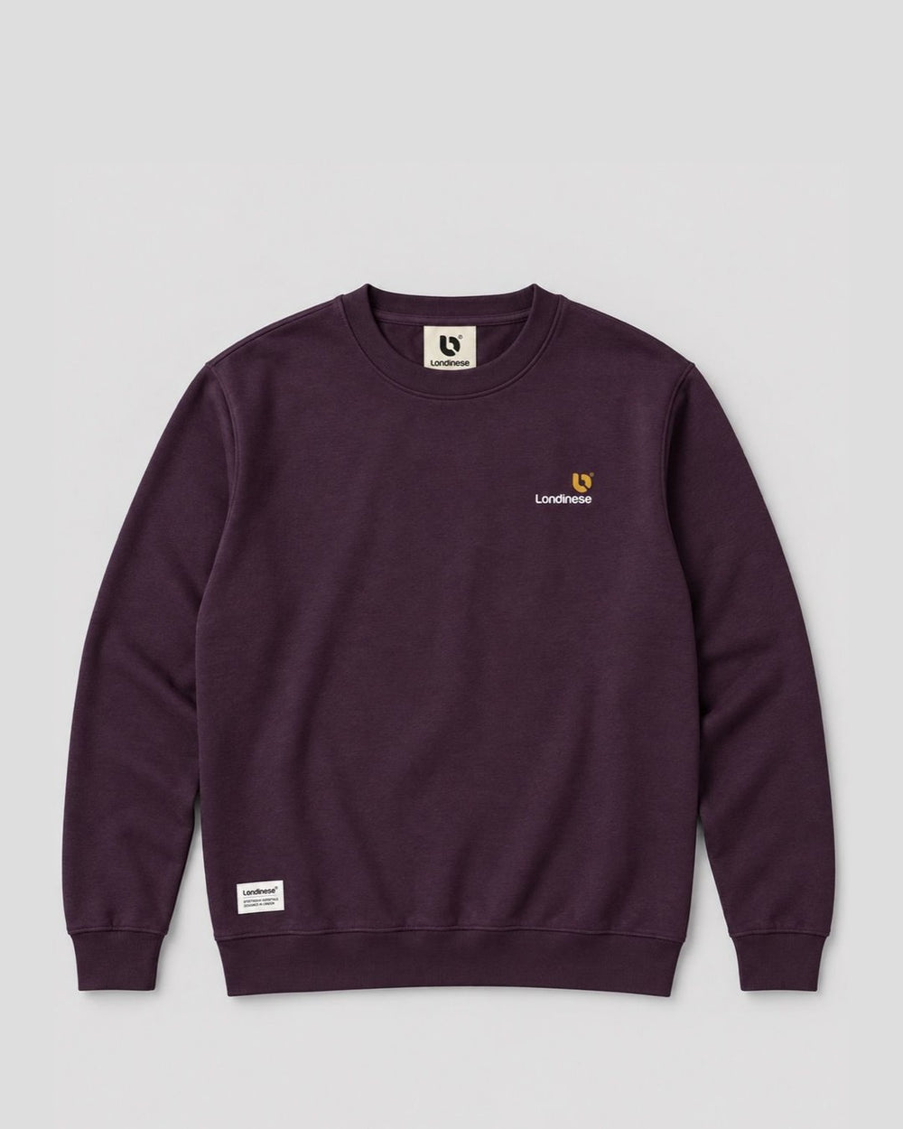 Londinese Falcon Crew, felpa girocollo prugna (Plum) della linea Icons con logo sul petto, vista frontale