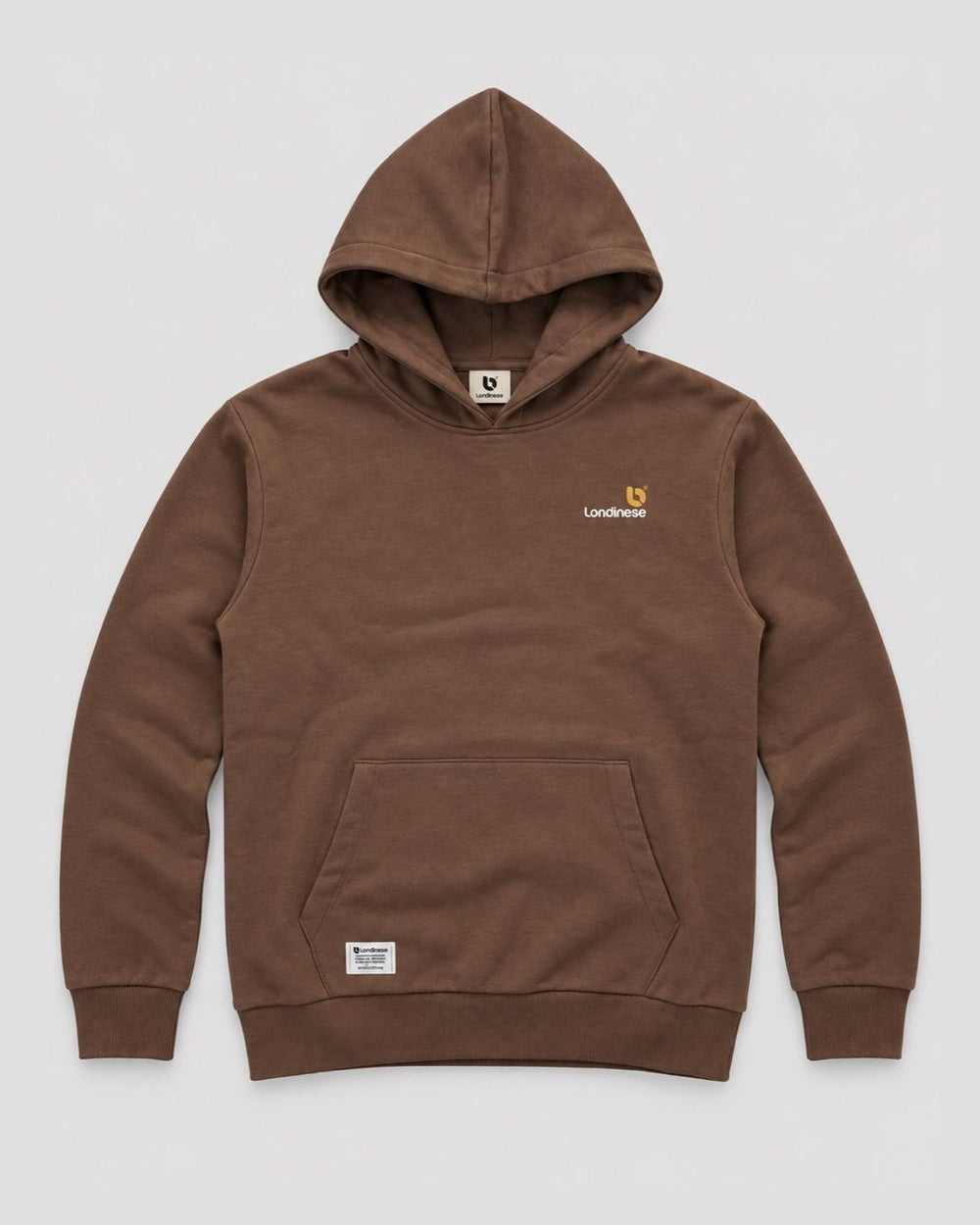 Londinese Falcon, felpa con cappuccio marrone moka (Mocha) della linea Icons con logo sul petto, vista frontale