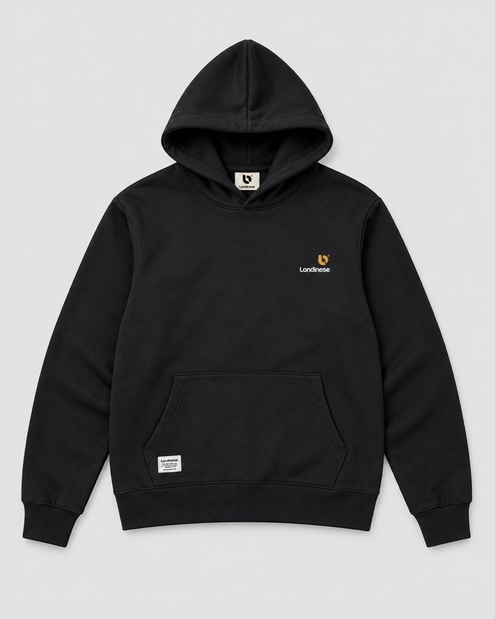 Londinese Falcon, felpa con cappuccio nera (Black) della linea Icons con logo sul petto, vista frontale