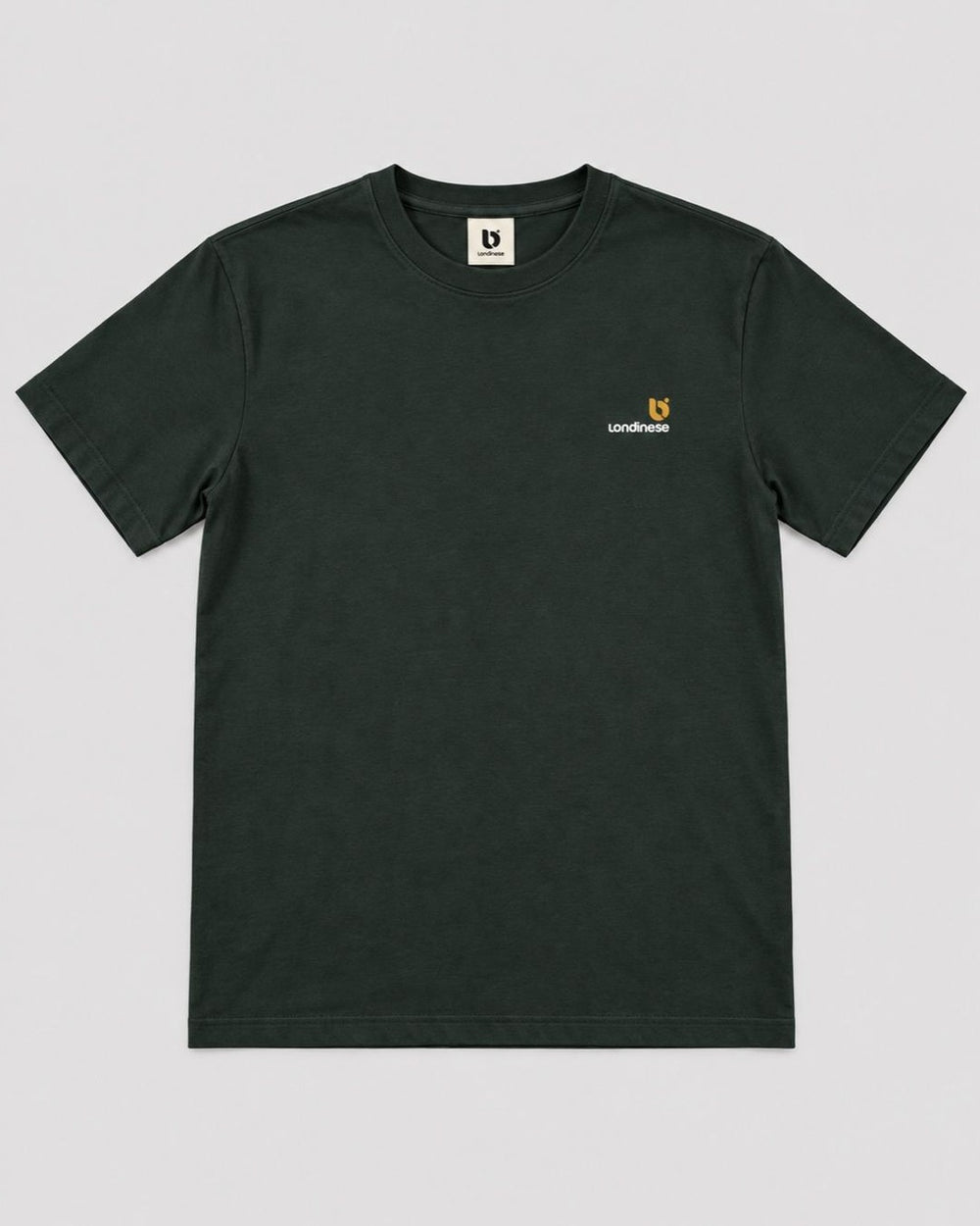 Londinese Falcon Tee, t-shirt verde scuro (Hunter) con logo sul petto, vista frontale