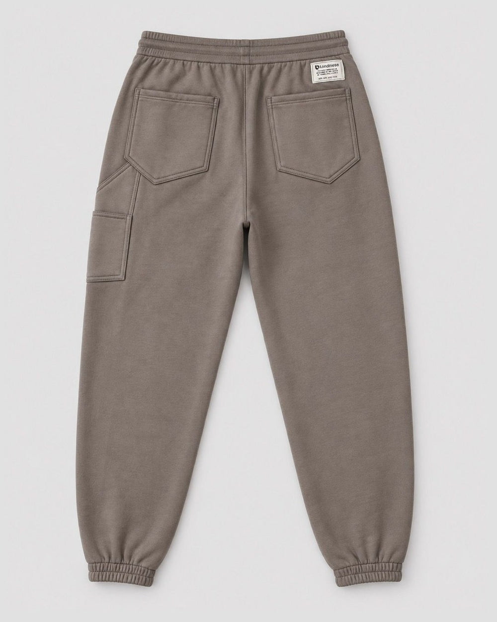Londinese Futura Pant, pantalone in felpa grigio pietra (Stone Dust) con ricamo sulla gamba e lavaggio acid wash, vista posteriore
