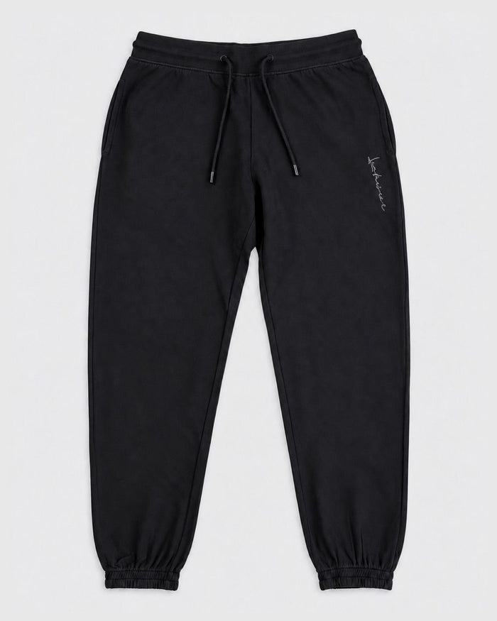 Londinese Futura Pant, pantalone in felpa nero (Black Dusty) con ricamo sulla gamba e lavaggio acid wash, vista frontale
