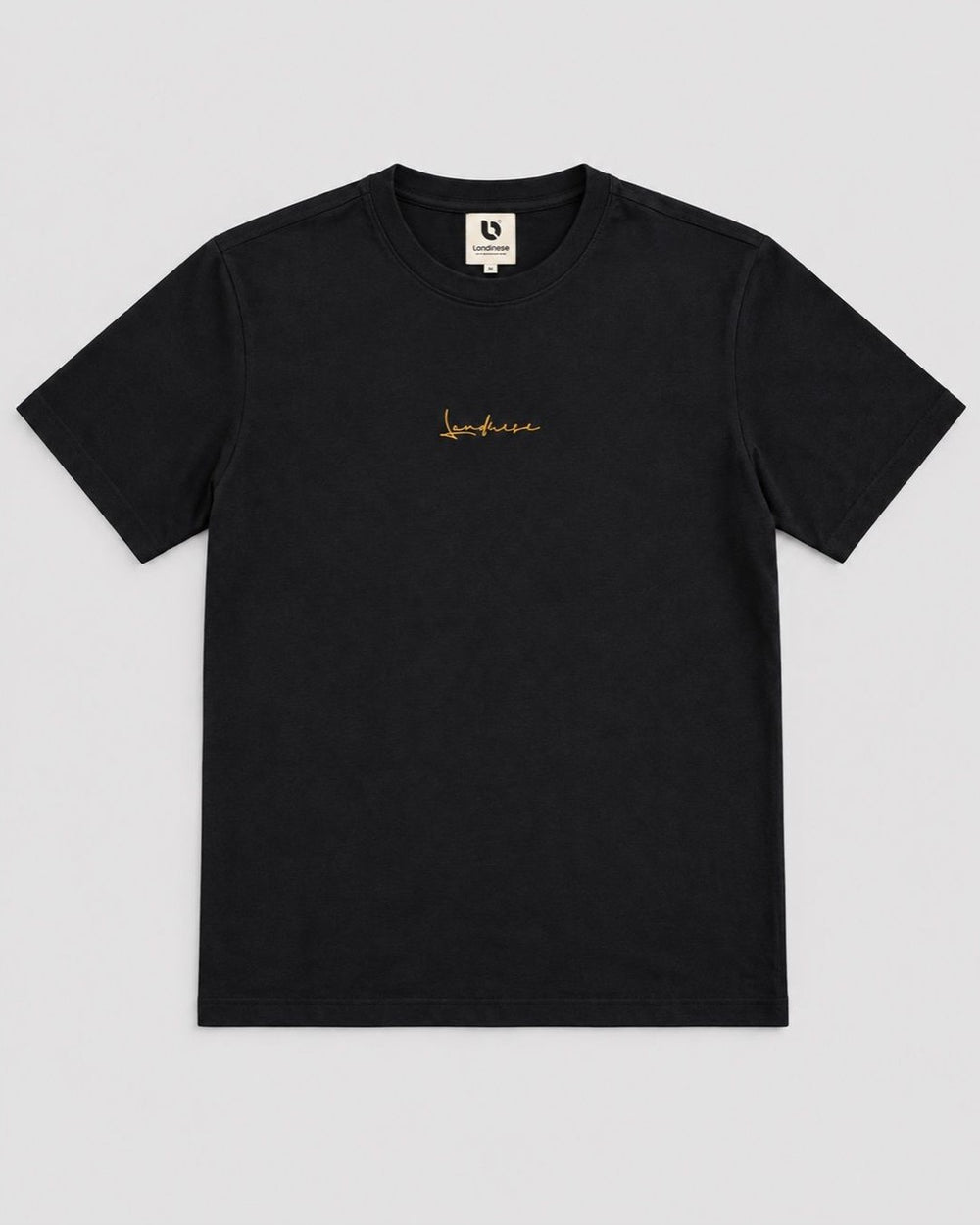 Londinese Futura Tee, t-shirt nera (Black) con scritta Londinese ricamata sul petto, vista frontale