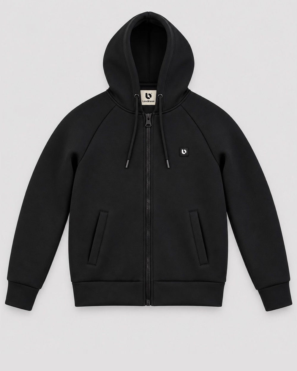 Londinese Gravity, felpa termica con zip e cappuccio nera (Nero) e tasche a filo, vista frontale