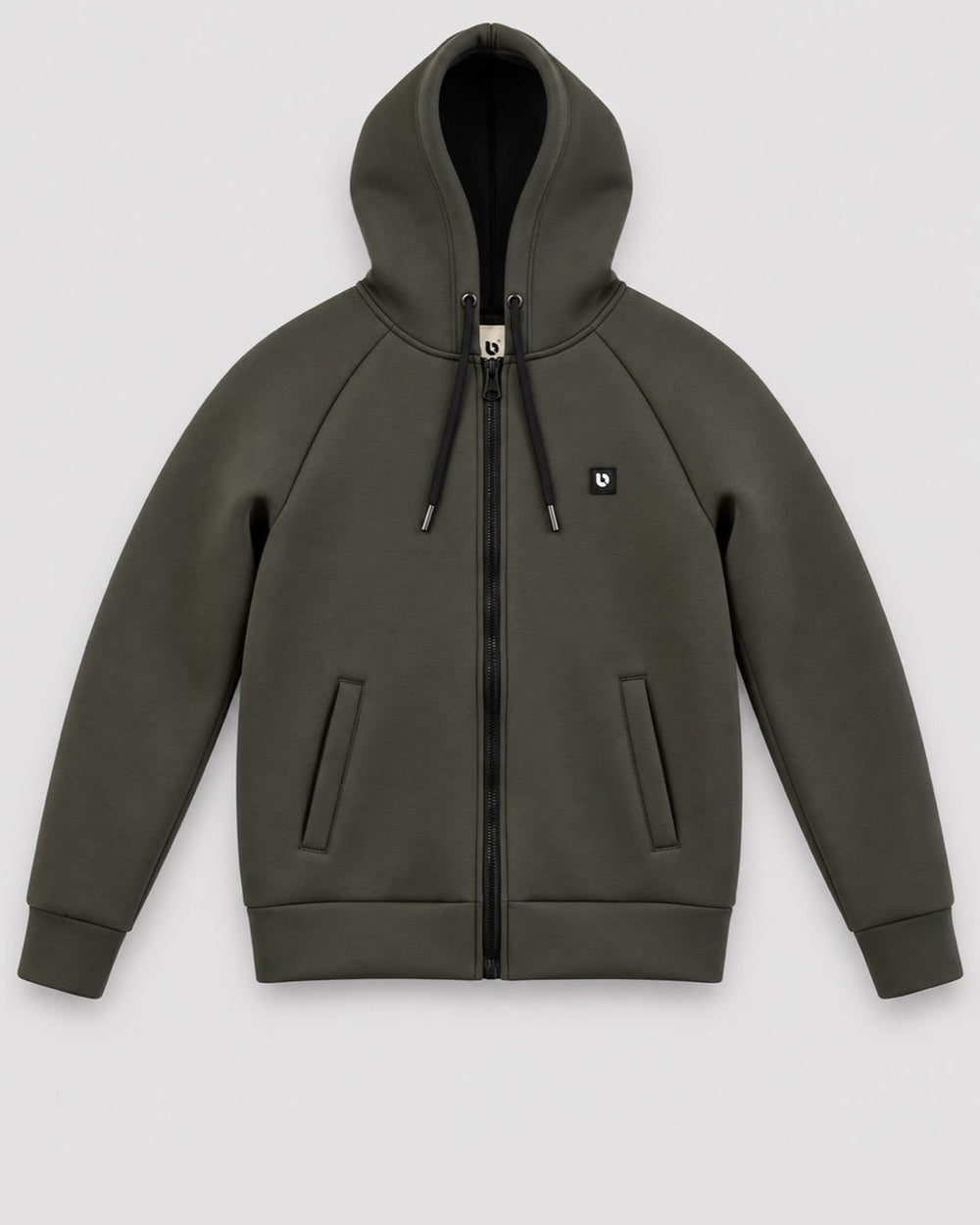Londinese Gravity, felpa termica con zip e cappuccio verde militare (Militare) e tasche a filo, vista frontale