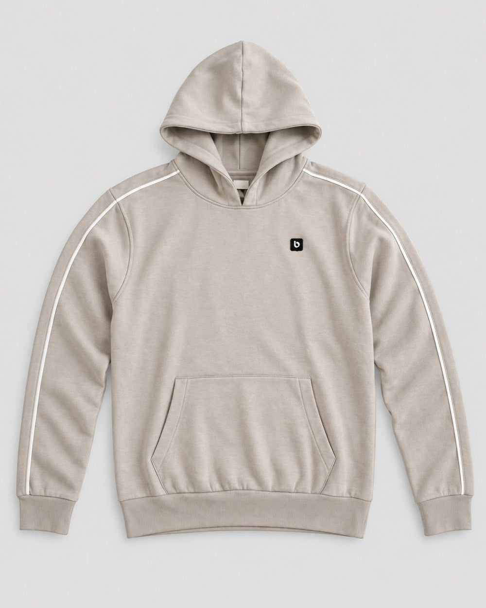 Londinese Marshall Hoodie, felpa con cappuccio avena (Oat) con piping bianco sulle maniche, vista frontale