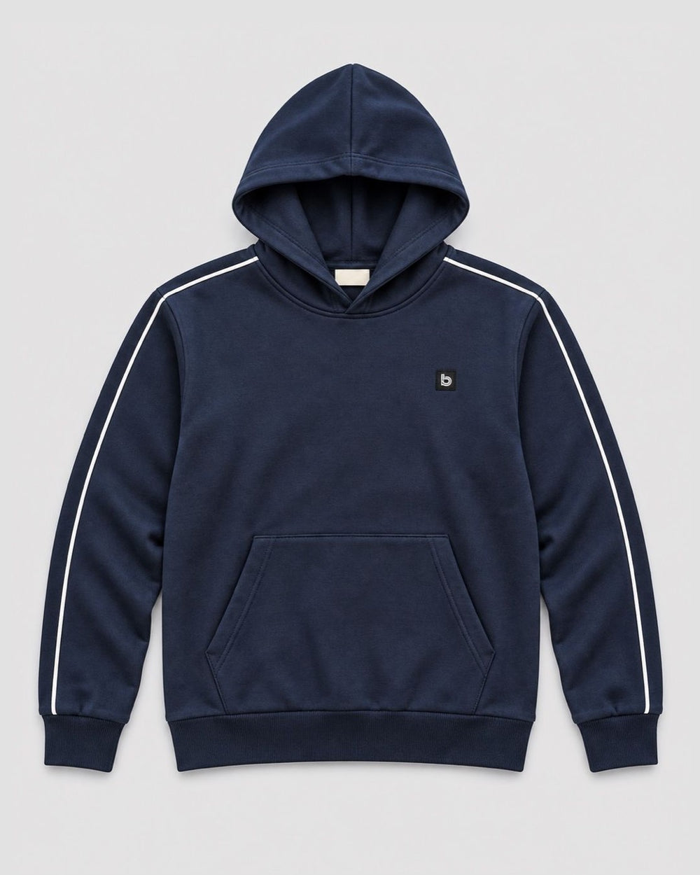 Londinese Marshall Hoodie, felpa con cappuccio blu navy (Navy) con piping bianco sulle maniche, vista frontale
