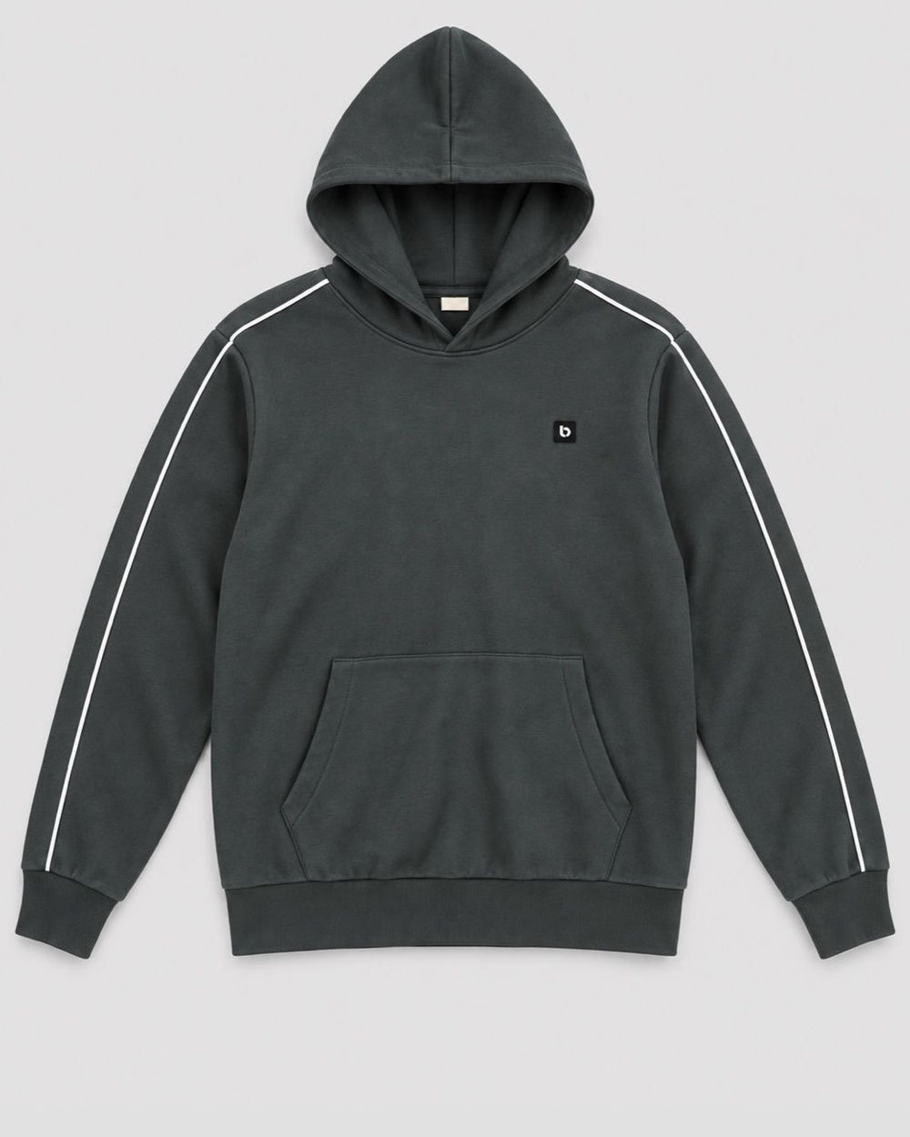 Londinese Marshall Hoodie, felpa con cappuccio verde scuro (Hunter) con piping bianco sulle maniche, vista frontale