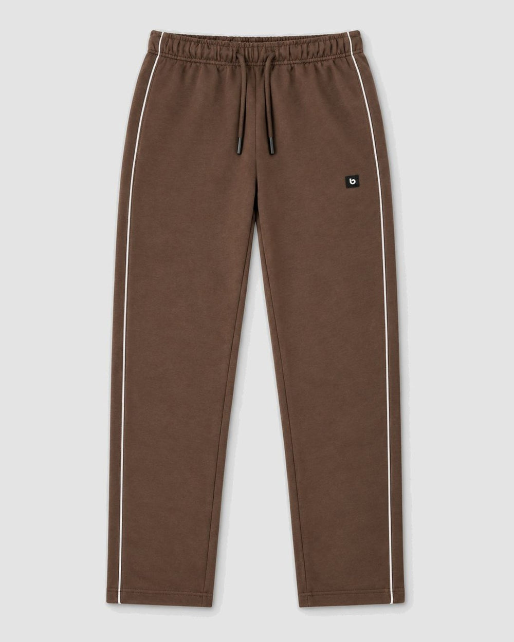 Londinese Marshall Pant, pantalone in felpa marrone moka (Mocha) con piping bianco sulle gambe, vista frontale