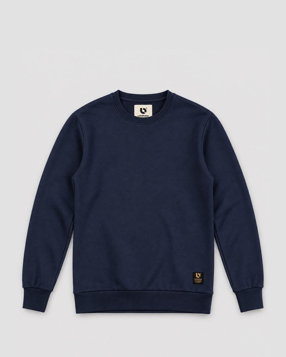 Londinese Moby, felpa girocollo blu navy (Navy) con interno felpato, vista frontale