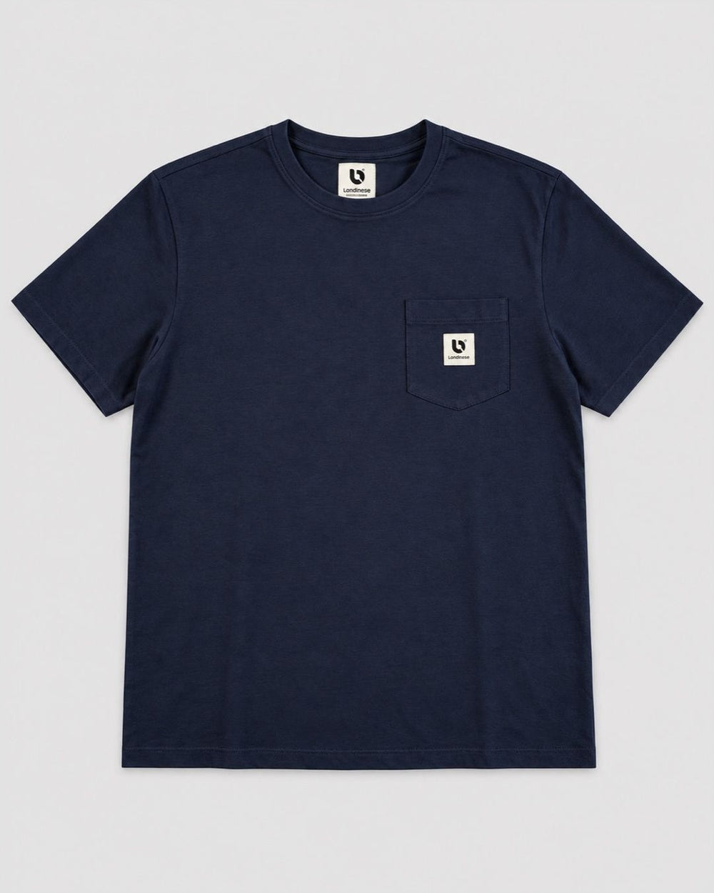 Londinese Pocket Tee, t-shirt con taschino blu navy (Navy) con etichetta sul taschino, vista frontale