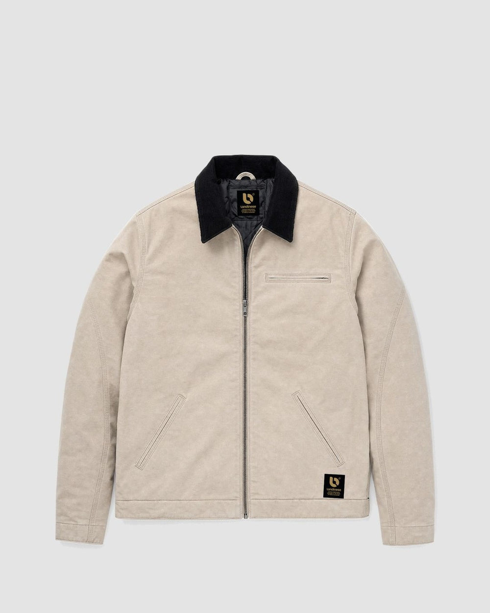 Londinese Revolution, giubbotto in tela beige (Beige) con fodera imbottita e collo a contrasto, vista frontale