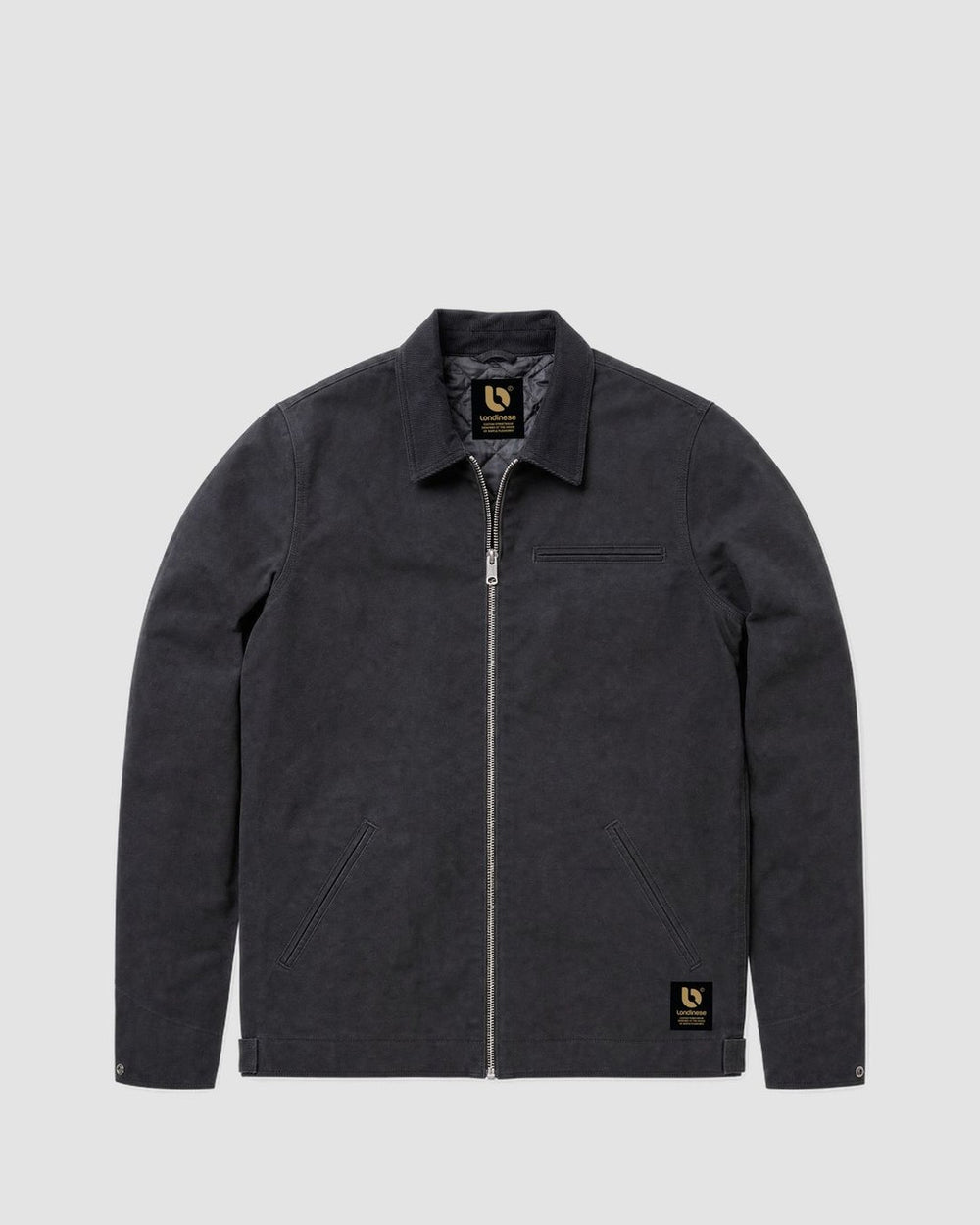 Londinese Revolution, giubbotto in tela nero (Black) con fodera imbottita e collo a contrasto, vista frontale