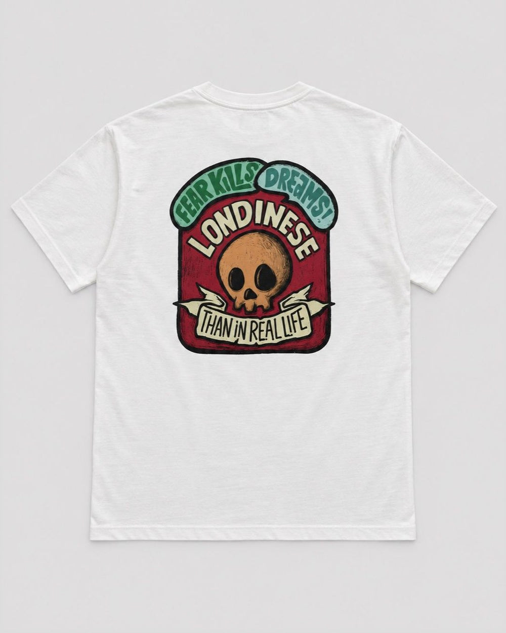 Londinese Tomb, t-shirt avorio (Ivory) con stampe skull davanti e dietro, vista posteriore