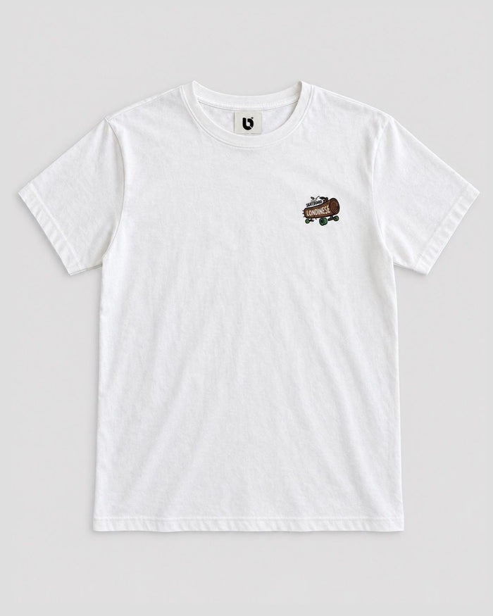 Londinese Trunk, t-shirt avorio (Ivory) con stampe skateboarding davanti e dietro, vista frontale