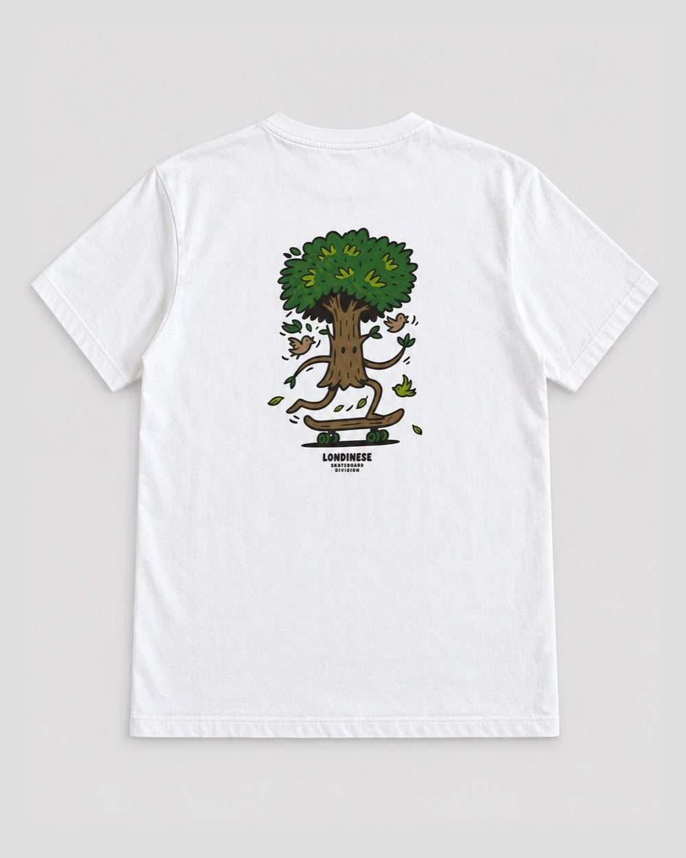 Londinese Trunk, t-shirt avorio (Ivory) con stampe skateboarding davanti e dietro, vista posteriore